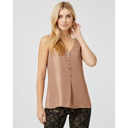 Le Chateau Womens - Foil Crepe de Chine V-Neck Tank Top in Soft Gold Size Large Polyester/Denim