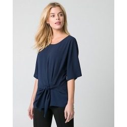 Le Chateau Womens - Crepe de Chine Scoop Neck Top in Navy Size XS Polyester