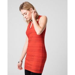 Le Chateau Womens - Knit Crochet Crew Neck Tunic Top in Burnt Orange Size XS Polyester