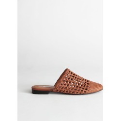 Woven Leather Slip On Flats - Beige