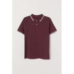 H & M - Muscle Fit Piqué Polo Shirt - Red