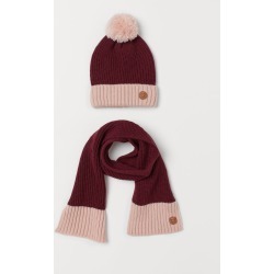 H & M - Rib-knit Hat and Scarf - Red