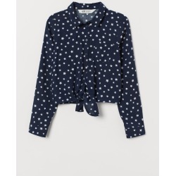 H & M - Tie-hem Shirt - Blue