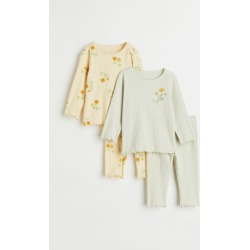 H & M - 2-pack Ribbed Cotton Pajamas - Green found on MODAPINS