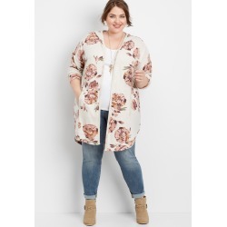 Maurices Plus Size Womens Floral Hooded Duster Cardigan Beige
