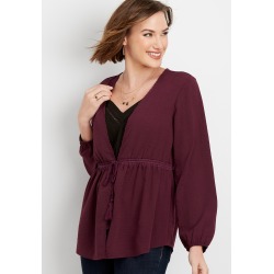 Crocheted Trim Front Tie Kimono
