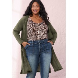 Maurices Plus Size Womens Waffle Knit Duster Cardigan Green