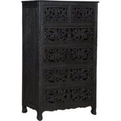 Taran Designs Monte Floral Carved 6-Drawer Mango Wood Chest in Distressed Black found on Bargain Bro from Homesquare for USD $999.39