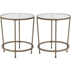 Home Square Glass Top End Table in Matte Gold - Set of 2 found on Bargain Bro from Homesquare for USD $153.51