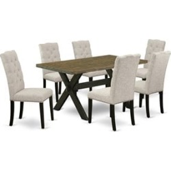East West Furniture X-Style 7-piece Wood Dining Table Set in Dark Khaki Brown found on Bargain Bro from Cymax for USD $926.43
