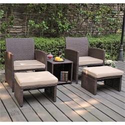 5 Piece Seating Group Patio Conversation Set Outdoor Furniture Metal Brown