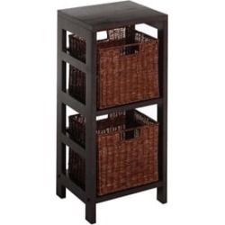Pemberly Row 3 Piece Shelf and Basket Set in Espresso Beechwood