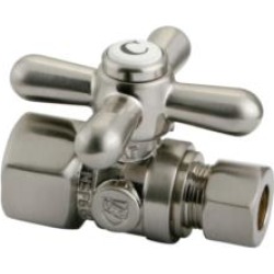 Kingston Brass CC43158X Vintage 3/8" OD Compression Straight Shut-off Valve with Metal Cross Handle in Satin Nickel