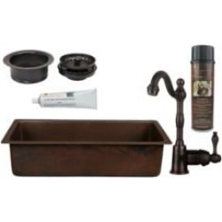 Premier Copper Products BSP4-BREC28DB-G 28" Rectangle Hammered Copper Bar/Prep Sink with 3 1/2" Garbage Disposal Drain in Oil Ru