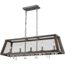 ELK Home D3998 Renaissance Invention 5 Light 38" Incandescent One Tier Linear Chandelier in Aged Wood/Weathered Zinc