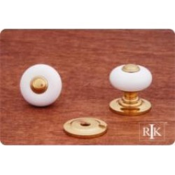 RK International CK-320 1" White Porcelain Cabinet Knob with Brass Tip