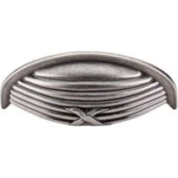 Top Knobs M938 Edwardian 3" Center to Center Zinc Alloy Ribbon & Reed Cup Cabinet Pull in Pewter Antique