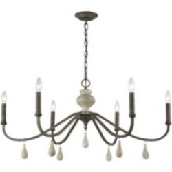 ELK Home D3871 French Connection 6 Light 38" Incandescent One Tier Chandelier in Malted Rust/Gray Wood