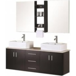 Design Element DEC004 Portland 62" Wall Mount Double Sink Bathroom Vanity Set in Espresso