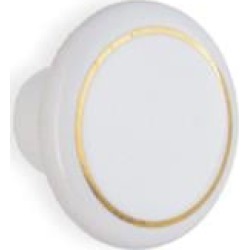 Smedbo B311-2 1 1/2" Porcelain Mushroom Cabinet Knob with Gold Rim in White