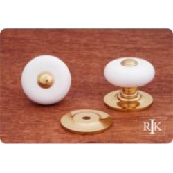 RK International CK-316 1 1/4" White Porcelain Cabinet Knob with Brass Tip