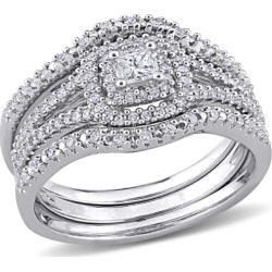 1/2 CT TW Princess Cut and Round Diamond Halo Split Shank Bridal Set in Sterling Silver found on Bargain Bro from Jedora for USD $410.39