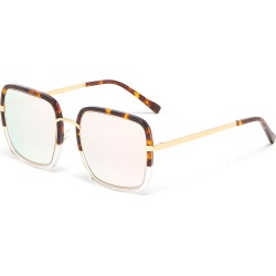 'Clio' tortoiseshell acetate rim mirror metal square sunglasses