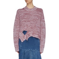 Slashed hem cropped wool mouliné sweater