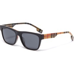 Check print temple acetate square sunglasses