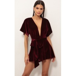 Feeling The Night Velvet Romper In Wine