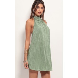 Midnight Satin Halter Dress in Sage