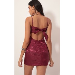 Ariel Satin Tie Back Dress In Merlot