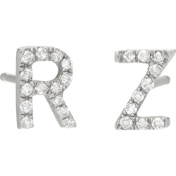 Personalized Diamond Initial Stud Earrings in 14K White Gold