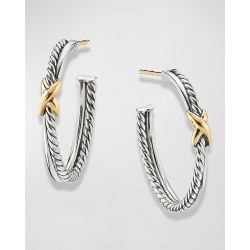 Petite X Hoop Earrings with 18K Yellow Gold