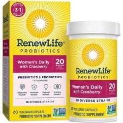 Renew Life Probiotics Women's Daily with Cranberry Supplement Vitamin 20 Billion CFU 60 Veg Caps