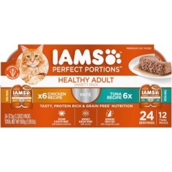 Iams PERFECT PORTIONS Grain Free Adult Wet Cat Food Pate Chicken and Tuna Recipe Variety Pack; (12) 2.6 oz. Twin-Pack Trays