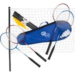 Hey! Play! Badminton Set Complete Outdoor Yard Game with 4 Racquets; Net with Poles; 3 Shuttlecocks and Carrying Case