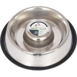 Iconic Pet Slow Feed Stainless Steel Pet Bowl for Dog or Cat; 48 oz.