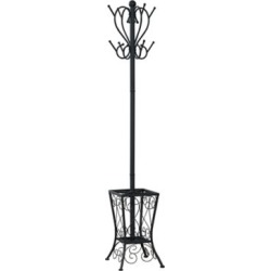 Monarch Specialties 71 in. H Metal Coat Rack with Umbrella Holder, Black