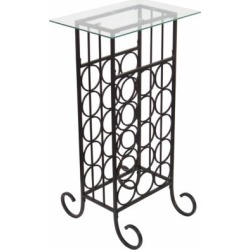 BarrenFork Decor Oil Rubbed Bronze Finish Wine Bottle and Accessory Table with Glass Top, 15 bottles
