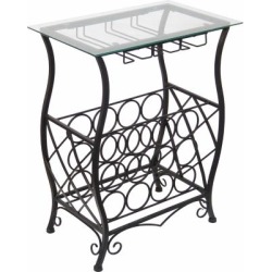 BarrenFork Decor Oil Rubbed Bronze Finish Wine Bottle and Accessory Table with Glass Top, 12 bottles