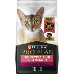 Purina Pro Plan Focus Adult Sensitive Skin & Stomach Lamb & Rice Formula Cat Food, 16 lb. Bag