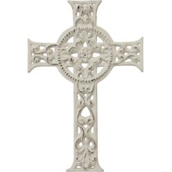 Stonebriar Collection Distressed 12 in. Cast Iron Hanging Wall Cross with Hanging...