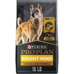 Purina Pro Plan Bright Mind Senior 7+ Brain Health Chicken and Rice Recipe Dry Dog Food, 16 lb. Bag