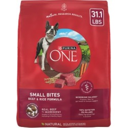Purina ONE SmartBlend Small Bites Beef & Rice Formula Adult Premium Dog Food; 31.1 lb. Bag