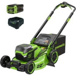 Greenworks 60V 22-in Brushless Cordless Battery Walk-Behind Self-Propelled Push Lawn Mower, 8.0 Ah Battery & Charger