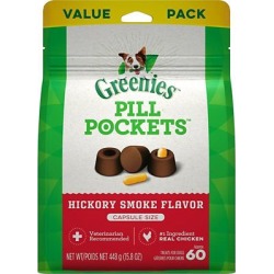 Greenies Pill Pockets Treats for Dogs, Hickory Smoke Flavor, Capsule Size, Pack of 60 Treats
