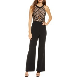 Women's Adelyn Rae Tay Lace Bodice Wide Leg Jumpsuit, Size Small - Black
