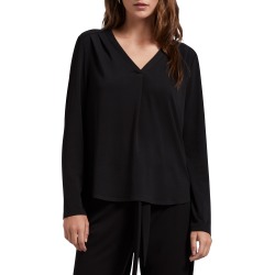 Women's Michael Stars Lena Cambria Split Neck Stretch Crepe Top, Size Small - Black