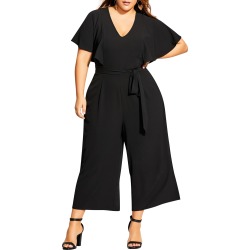 Plus Size Women's City Chic Romantic Flutter Sleeve Wide Leg Jumpsuit, Size Small - Black